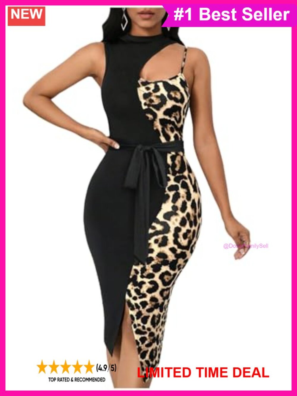 Sleeveless Mock Neck Cheetah Print Bodycon Midi Dress